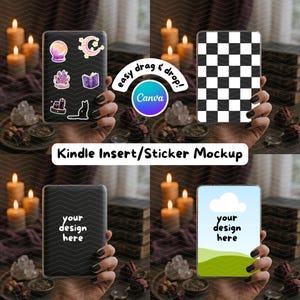Kindle Insert Mockup Canva Template | Kindle Sticker Mockup | E-Reader Clear Case | Hand Holding Scene Ebook Cover | Bookish Label for Etsy