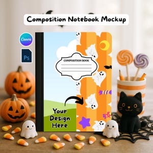 Composition Notebook Mockup, Editable Canva Template for Back to School, Photoshop Digital Files, Custom Canva Design with Video Instruction