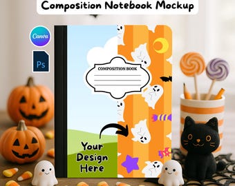 Composition Notebook Mockup, Editable Canva Template for Back to School, Photoshop Digital Files, Custom Canva Design with Video Instruction