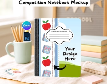 Composition Notebook Mockup, Editable Canva Template for Back to School, Photoshop Digital Files, Custom Canva Design with Video Instruction