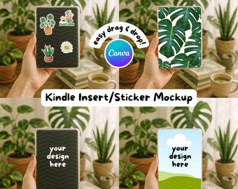 Kindle Insert Mockup Canva Template | Kindle Sticker Mockup | E-Reader Clear Case | Hand Holding Scene Ebook Cover | Bookish Label for Etsy