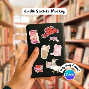 Kindle Sticker Mockup Canva Template, Hand Holding E-Reader Layout, Drag and Drop with Video Instructions, Editable Mockup for Etsy Sellers