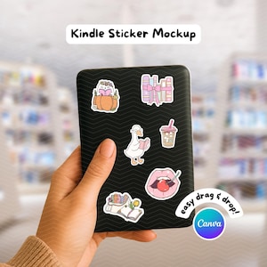 Kindle Sticker Mockup Canva Template, Hand Holding E-Reader Layout, Drag and Drop with Video Instructions, Editable Mockup for Etsy Sellers