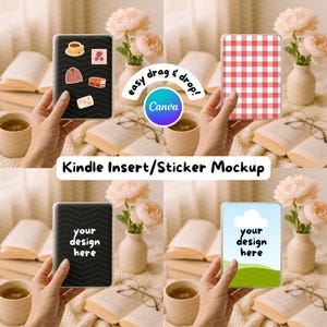 Kindle Insert Mockup Canva Template | Kindle Sticker Mockup | E-Reader Clear Case | Hand Holding Scene Ebook Cover | Bookish Label for Etsy