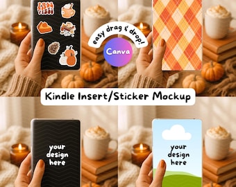 Kindle Insert Mockup Canva Template | Kindle Sticker Mockup | E-Reader Clear Case | Hand Holding Scene Ebook Cover | Bookish Label for Etsy