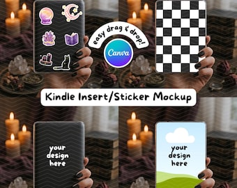Kindle Insert Mockup Canva Template | Kindle Sticker Mockup | E-Reader Clear Case | Hand Holding Scene Ebook Cover | Bookish Label for Etsy