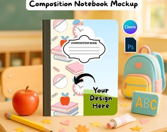 Composition Notebook Mockup, Editable Canva Template for Back to School, Photoshop Digital Files, Custom Canva Design with Video Instruction