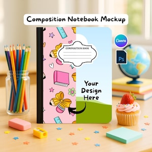 Composition Notebook Mockup, Editable Canva Template for Back to School, Photoshop Digital Files, Custom Canva Design with Video Instruction
