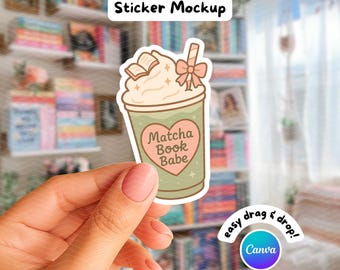 Canva Die Cut Sticker Mockup, Aesthetic Hand Holding Sticker, Laptop, Kiss Cut, Decal, Printify, Editable Canvas Template Digital Mockup