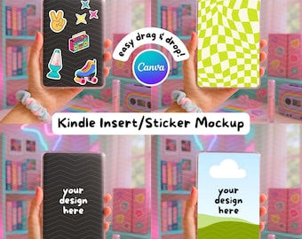 Kindle Insert Mockup Canva Template | Kindle Sticker Mockup | E-Reader Clear Case | Hand Holding Scene Ebook Cover | Bookish Label for Etsy