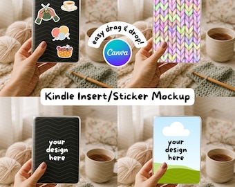 Kindle Insert Mockup Canva Template | Kindle Sticker Mockup | E-Reader Clear Case | Hand Holding Scene Ebook Cover | Bookish Label for Etsy