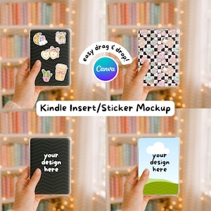 Kindle Insert Mockup Canva Template | Kindle Sticker Mockup | E-Reader Clear Case | Hand Holding Scene Ebook Cover | Bookish Label for Etsy