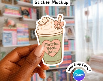 Canva Die Cut Sticker Mockup, Aesthetic Hand Holding Sticker, Laptop, Kiss Cut, Decal, Printify, Editable Canvas Template Digital Mockup