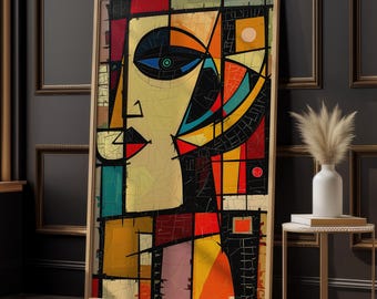 Abstract Cubist Face Wall Art Print | Modern Colorful Portrait Art | Geometric Abstract Artwork