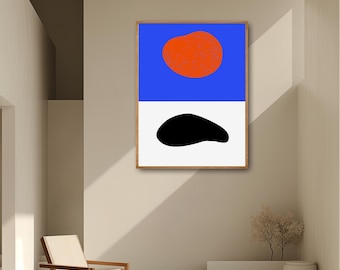 Impresión de arte geométrico para pared, arte abstracto moderno en naranja y azul, decoración minimalista escandinava para el hogar, descarga digital