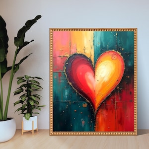 Abstract Heart Painting, Wall Art Heart Digital, Printable Artwork, Wall Decor Love, Love Poster Canva, Multicolored Art Digital Download