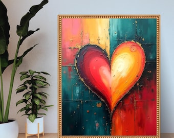 壁掛けアート　ハートシリーズ二枚セット 寝室に飾るカラフルなハートのプリントアート - Two Hearts - Etsy 日本