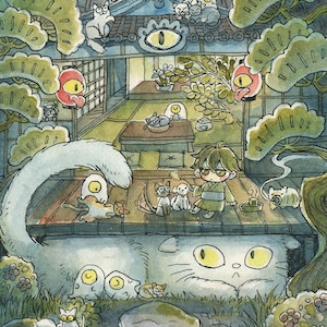 Cartão Postal Menino | Cartão postal | Gato | Fantasia | Original | Impressão de arte l Cartão postal fofo | Casa japonesa