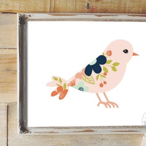 Bird Printable, Nursery Bird Wall Art, Scandi Bird, Tribal Bird, Wall Art, Nursery Decor, Nursery Wall Art, Pink floral Bird Wall Art Print