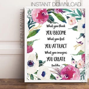Buddha Quote, What You Think You Become, Printable Wall Art, Buddha Wall Art, Buddha Print, Motivational Quote, Inspirational Quotes Prints