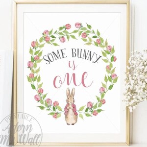 Some Bunny Is One, Party Printable, Pink Peter Rabbit, 1st Birthday Poster, Peter Rabbit Print, First Birthday Poster, Party Decorations