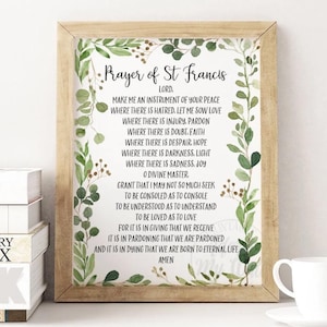 Prayer of St Francis, Printable Wall Art, Peace Prayer Print, Make Me An Instrument of Your Peace, St Francis of Assisi, Christian Wall Art
