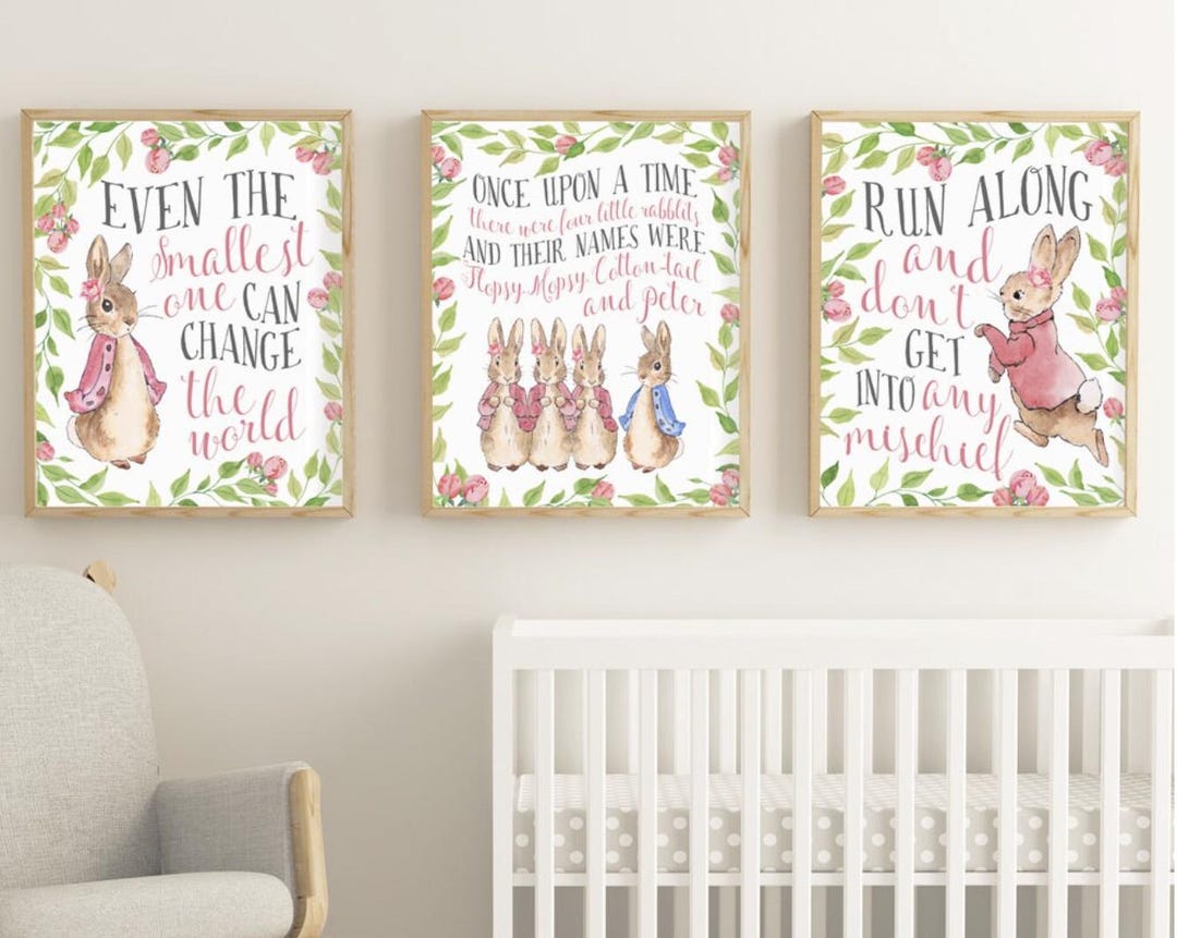 Peter Rabbit Pink R Peter Rabbit Pink, Print Set, Peter Rabbit Prints, Set of 3, Prints ...