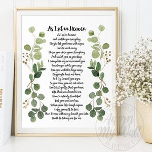 As I Sit In Heaven, Printable, Christian Poem, Sympathy Gift, In Loving Memory, Gift for loss, Condolences Gift, Remembrance Gift, Digital