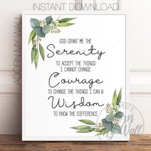 Serenity Printable, The Serenity Prayer Print, Serenity Poem, Serenity Wall Art, God Grant Me The Serenity, Sobriety Gift, Recovery Gift