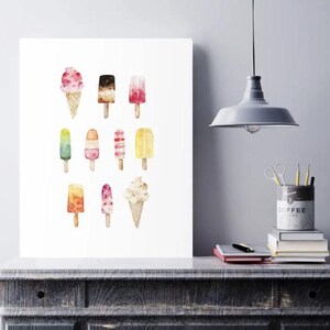 Eis Druck, Eis am Stil, Eis am Stil, Eis am Stil, Eis am Stil, Küchen Dekor, Küche Drucke, Küche Wandkunst, Kinderzimmer Wandkunst