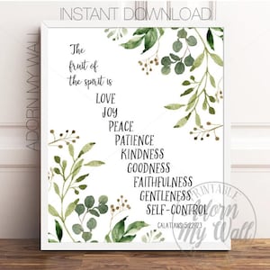 The Fruit Of The Spirit, Printable, Bible Verse Prints, Galatians 5:22-23, Christian Wall Art, Scripture Wall Decor, Scripture Prints