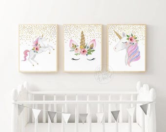 Unicorn Nursery Print Set, Girls Room Decor (Digital Download)