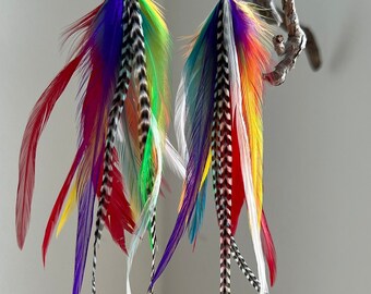 Rainbow Love - Long Feather Earrings - Raijbow Costume Feathers - Lightweight Earrings
