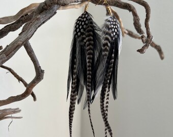 Black and White Striped - Feather Earrings