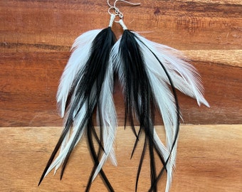 Black and White - Solid Colors - Feather Earrings