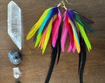 Rainbow Prism - Colorful Feather Earrings