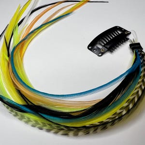 10” Feather Hair Extension Clip | Long Hair Feathers | Green, Blue, Grizzly, Orange, Brown, Black, White | Hair Feathers