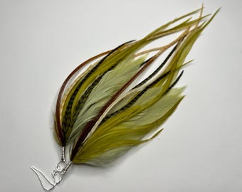 Boucles d&#39;oreilles plumes vert clair : plaqué argent sterling, bijoux bohèmes