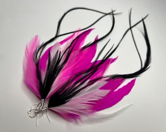 Boucles d&#39;oreilles plumes rose fluo : fil de fer plaqué argent sterling, style festival bohème