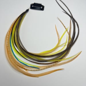 13” Feather Hair Extension Clip | Long Hair Feathers | Green, Blue, Grizzly, Orange, Yellow, Brown, Black, White | Hair Feathers