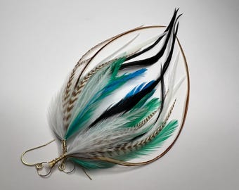 Boucles d&#39;oreilles plumes de sirène de mer : plaqué or 14 carats, bijoux de festival