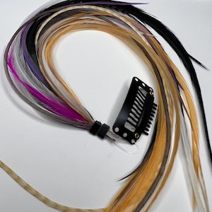11” Feather Hair Extension Clip | Long Hair Feathers | Pink, Ginger, Orange, Brown, Black, White | Hair Feathers