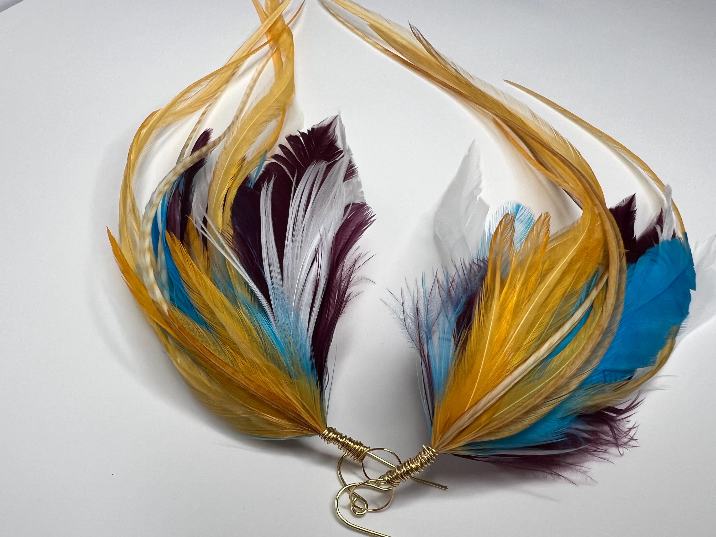 Boucles d'oreilles bohèmes en plumes : plaquées or 14 carats, bijoux de festival
