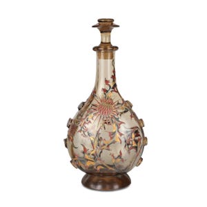 Galle vase . Glass flask in amber transparent. Authentic vases 1890.