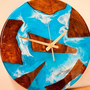 Custom Made Resin Ocean Art Wooden Wall Clock,Beach House Decor Epoxy Wall Clock,Sea Waves Resin Wall Art Personalized Clock, Gifts For Mom,