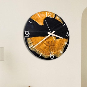 Live Edge Mulberry Wood Wall Clock: Black Epoxy Resin, Handmade