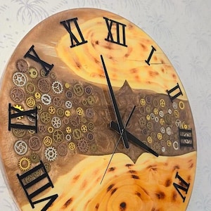 Large Mulberry Wood Wall Clock: Brown Epoxy Resin, Silent Movement