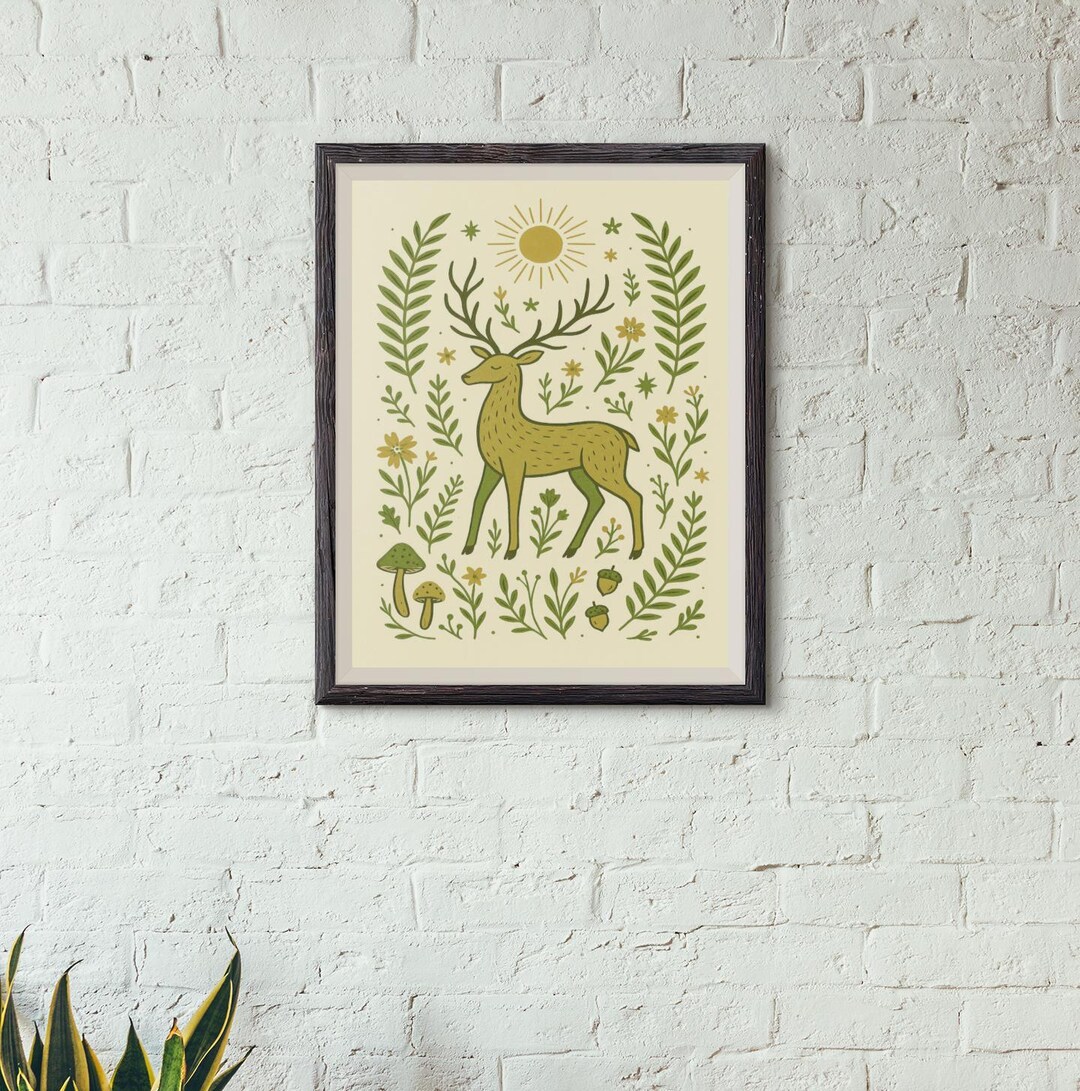 Nordic Stag Wall Art – Folk Deer Illustration for Rustic Cabin ...