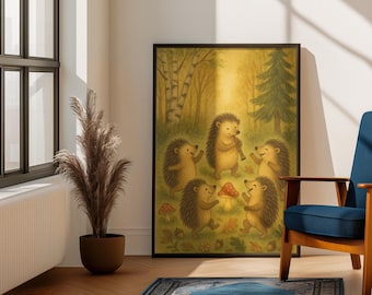 Whimsical Hedgehog Print – Woodland Animal Wall Art, Nordic Nursery Decor (Digital Download)