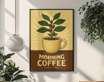 Morgen Kaffee Wand Kunst - Kaffee Pflanze Druck für Küche, Café & Landhaus Dekor
